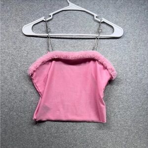 SHEIN Pink Fuzzy Trim Crop Top